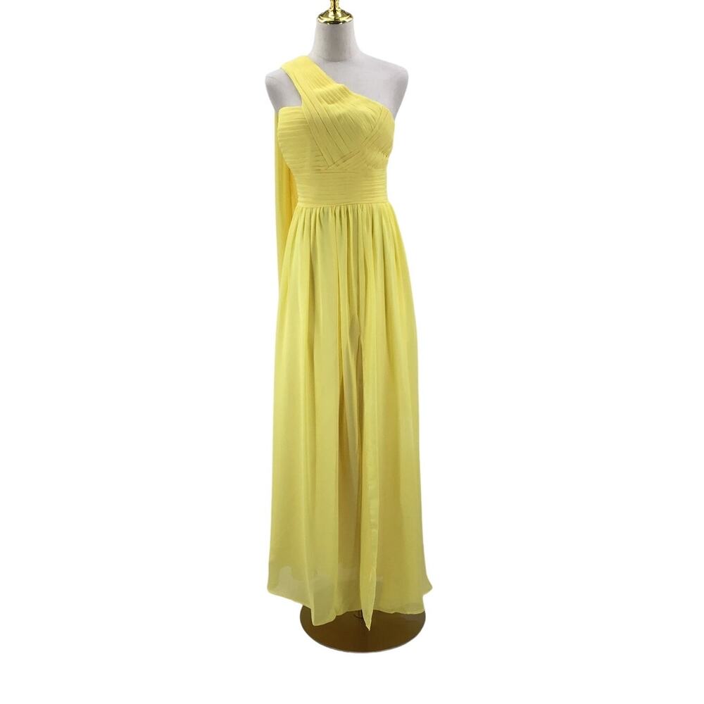 FORMAL SZ 14 XL Yellow Pleated One-Shoulder Party Bridesmaid Maxi Dress NEW B71